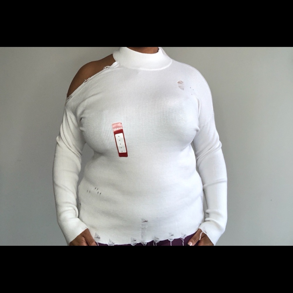 GUESS distressed off the shoulder sweater